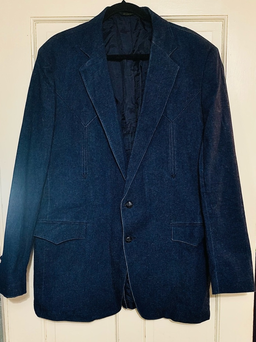 Vintage Men’s Denim Western Blazer Jacket Cowboy 48L Ranch Yoke Streetwear Rodeo